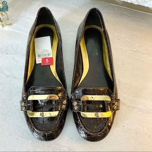 RALPH LAUREN Signature Loafers PATENT CROC PATTERN 5 Black